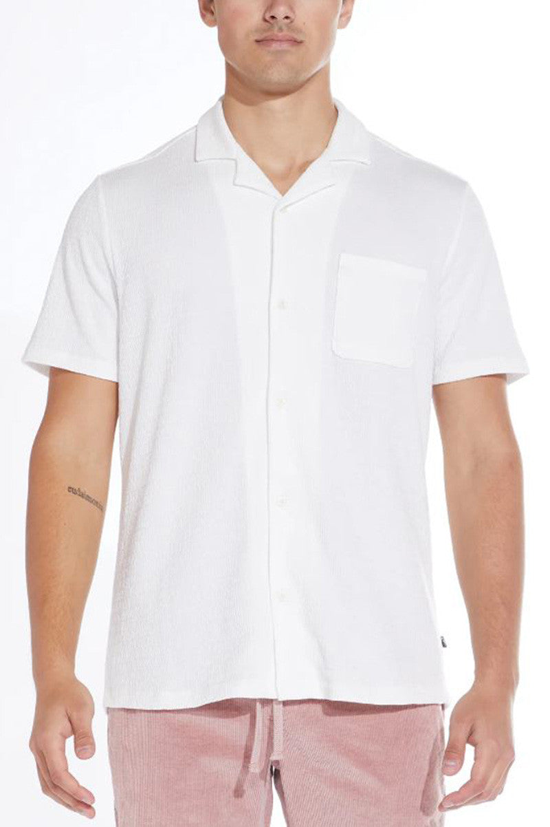 Plata s/s textured knit button up in WHITE front view 