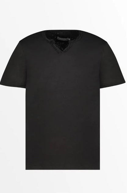 SLUB JS S/S NOTCH VNECK BLACK FRONT 