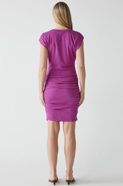 Ricci power shoulder dress in ultraviolet back view
