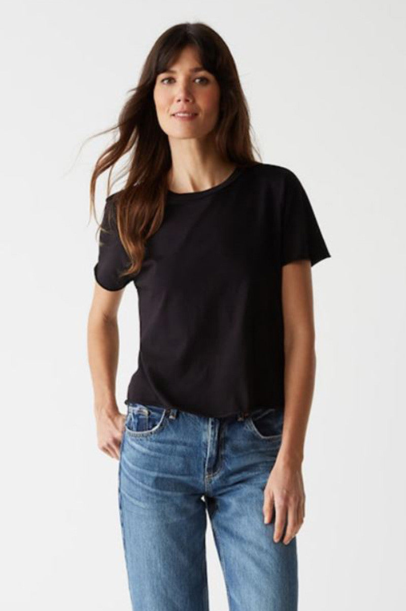 Jackie Raw Edge crew neck tee in black front view
