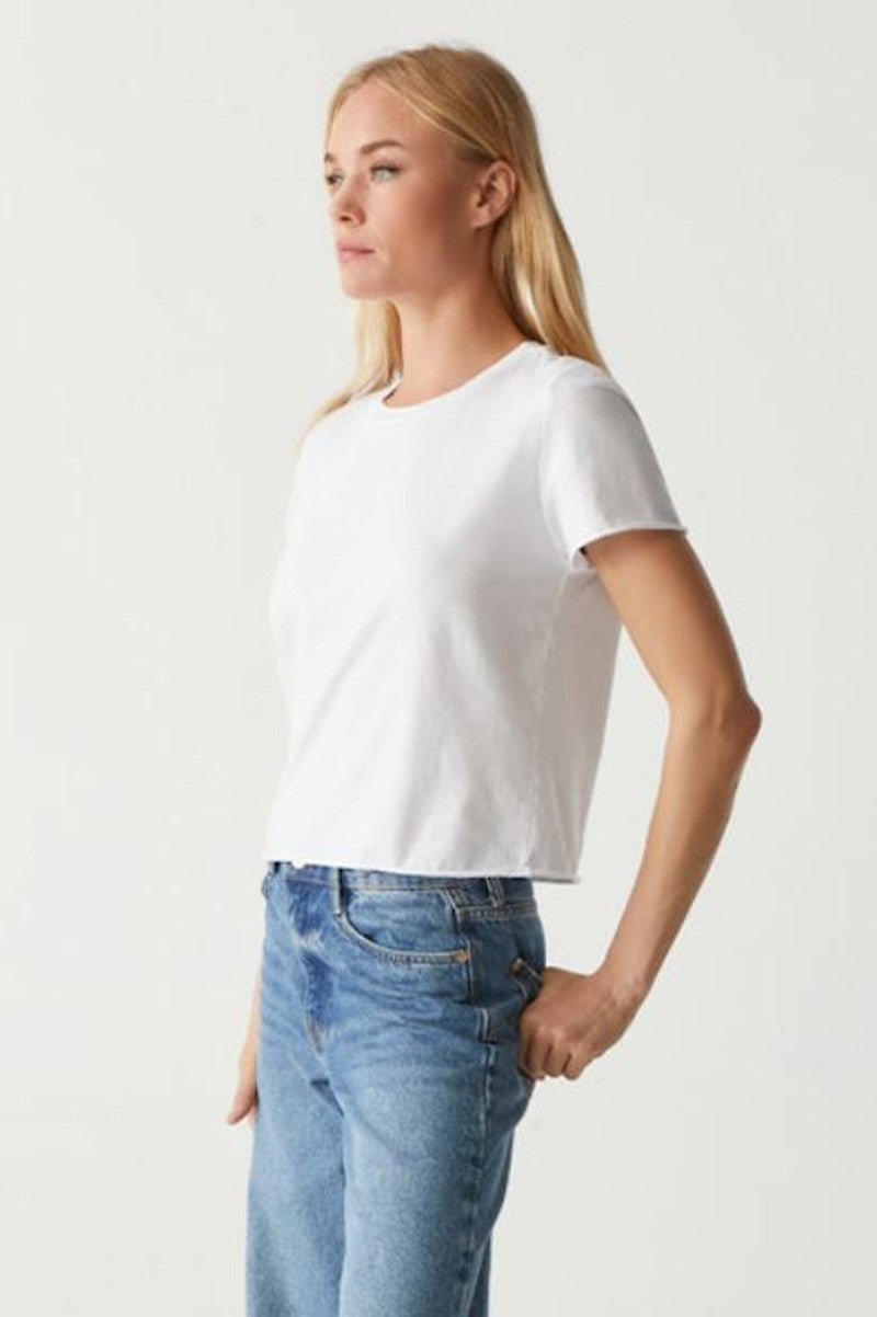 Jackie Raw Edge crew neck tee in white front view
