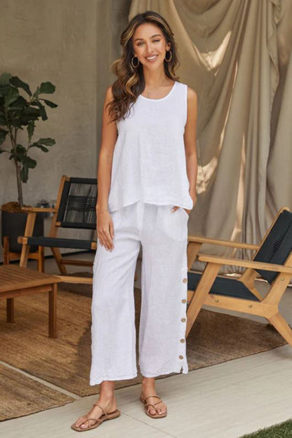 Linen Palazzo pant in white style view