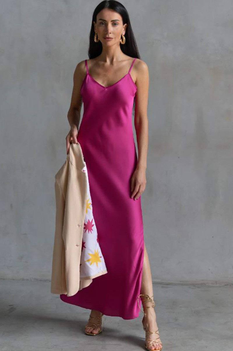 Basic Lennon zipslip dress in berry style view