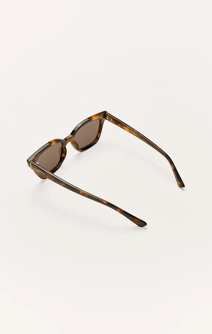 Marble tortoise polarized sunglasses in angled view, brown tinted lenses