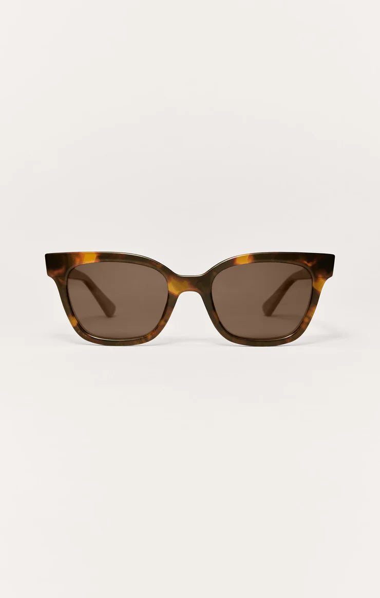 Brown tortoise polarized sunglasses, front view with dark brown lenses