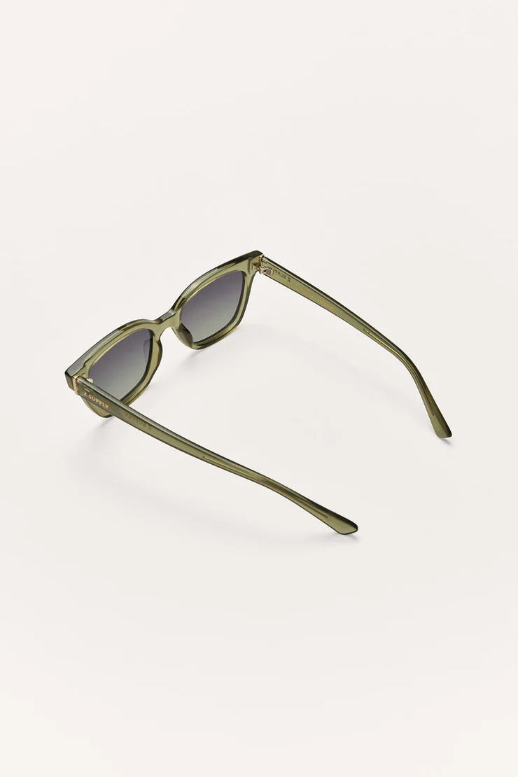 HIGH TIDE polarized sunglasses, olive frame with gradient lenses, angled view