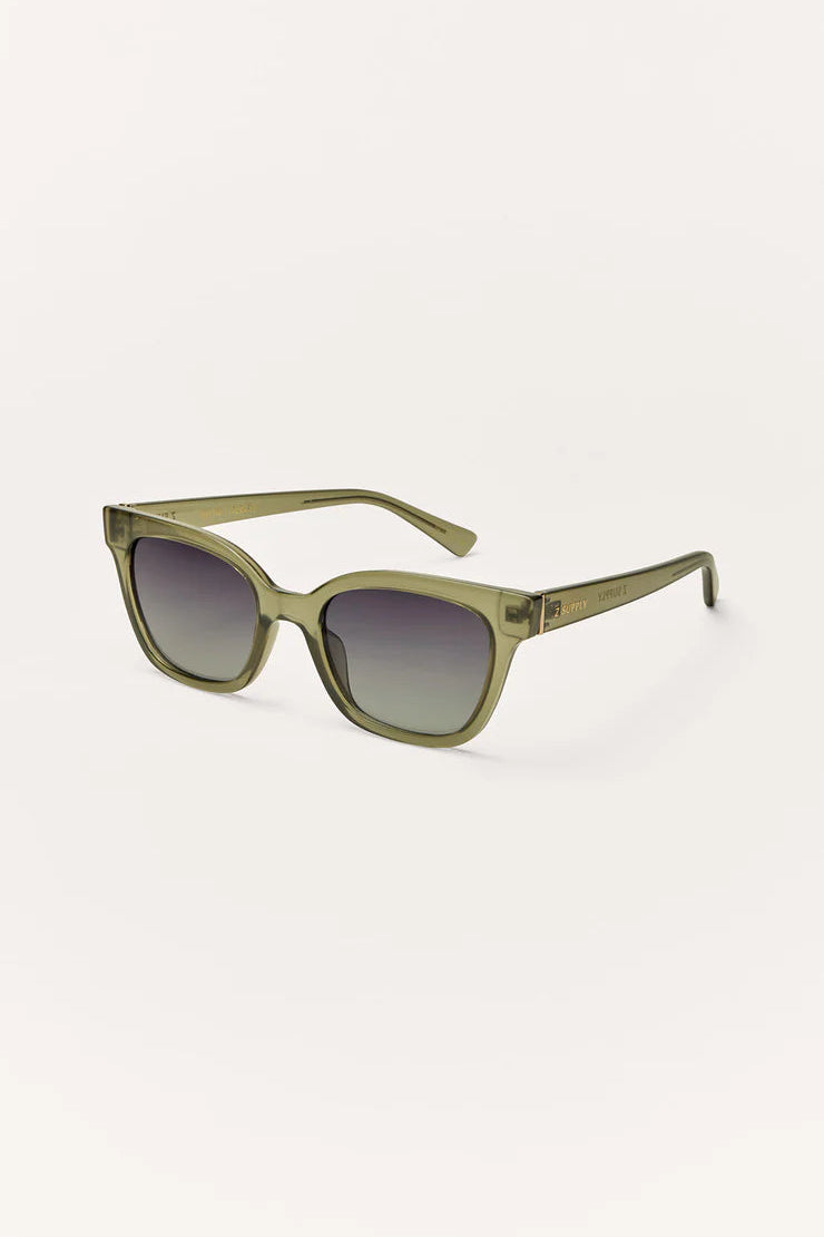HIGH TIDE polarized sunglasses, olive frame with gradient lenses, side view
