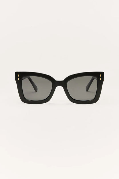 CONFIDENTIAL sunglasses, black oversized square frame with grey tinted lenses