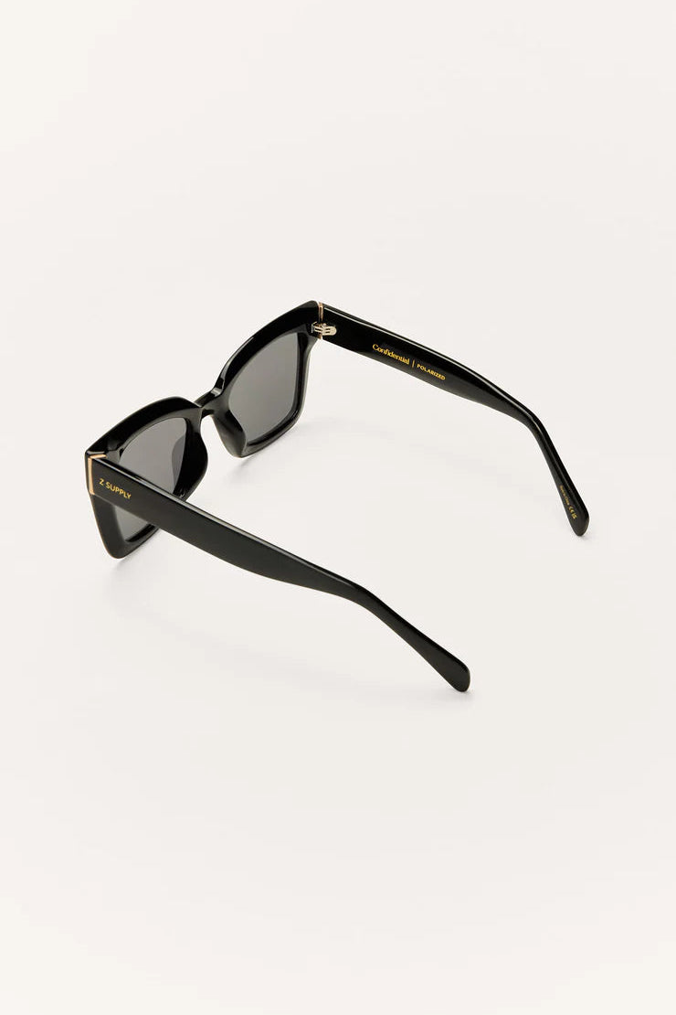 Z SUPPLY CONFIDENTIAL sunglasses, angled black frame with dark lenses