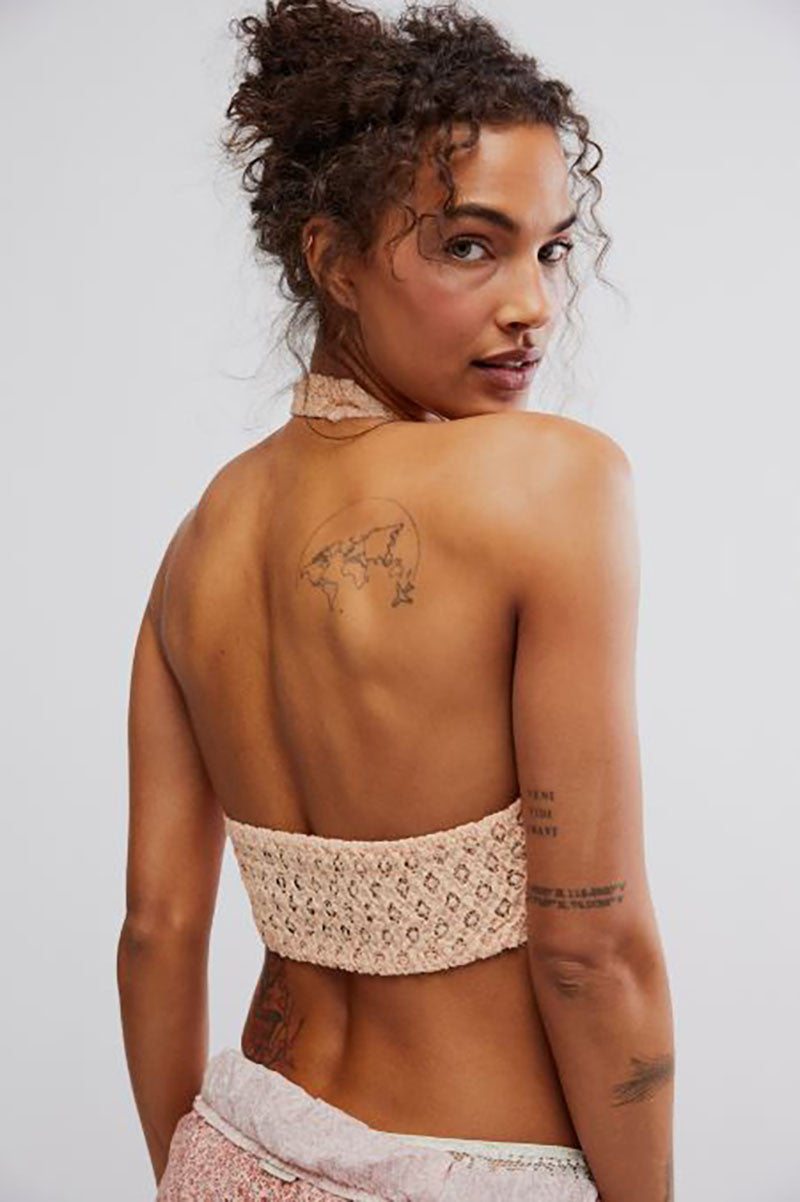 Adella halter bra in almond cream back  view