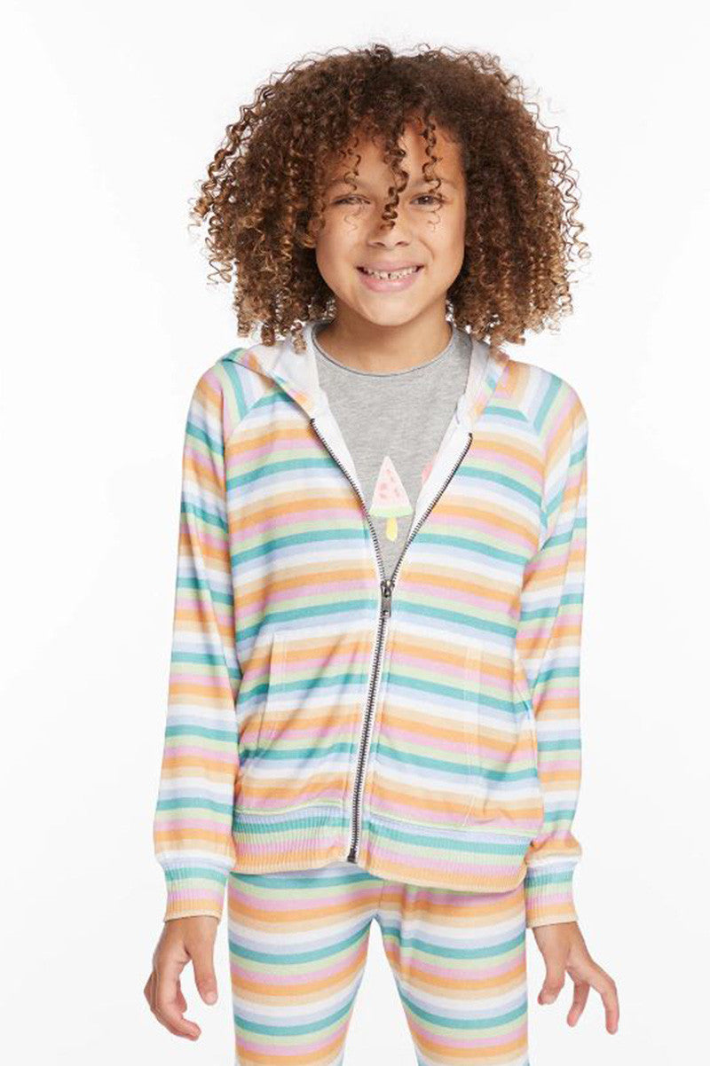 Alana zip up in sunshine stripe front view