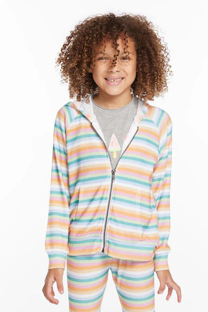 Alana zip up in sunshine stripe front view