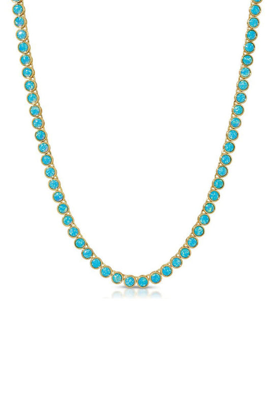 Tennis necklace 15.5 inch in gold blue opal