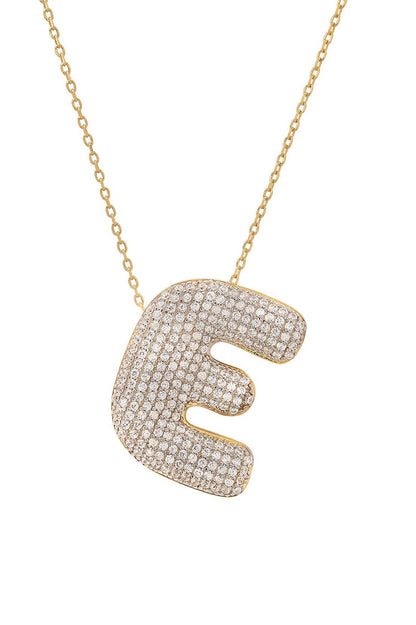 Twinkling puffy initial necklace in gold clear crystals letter E