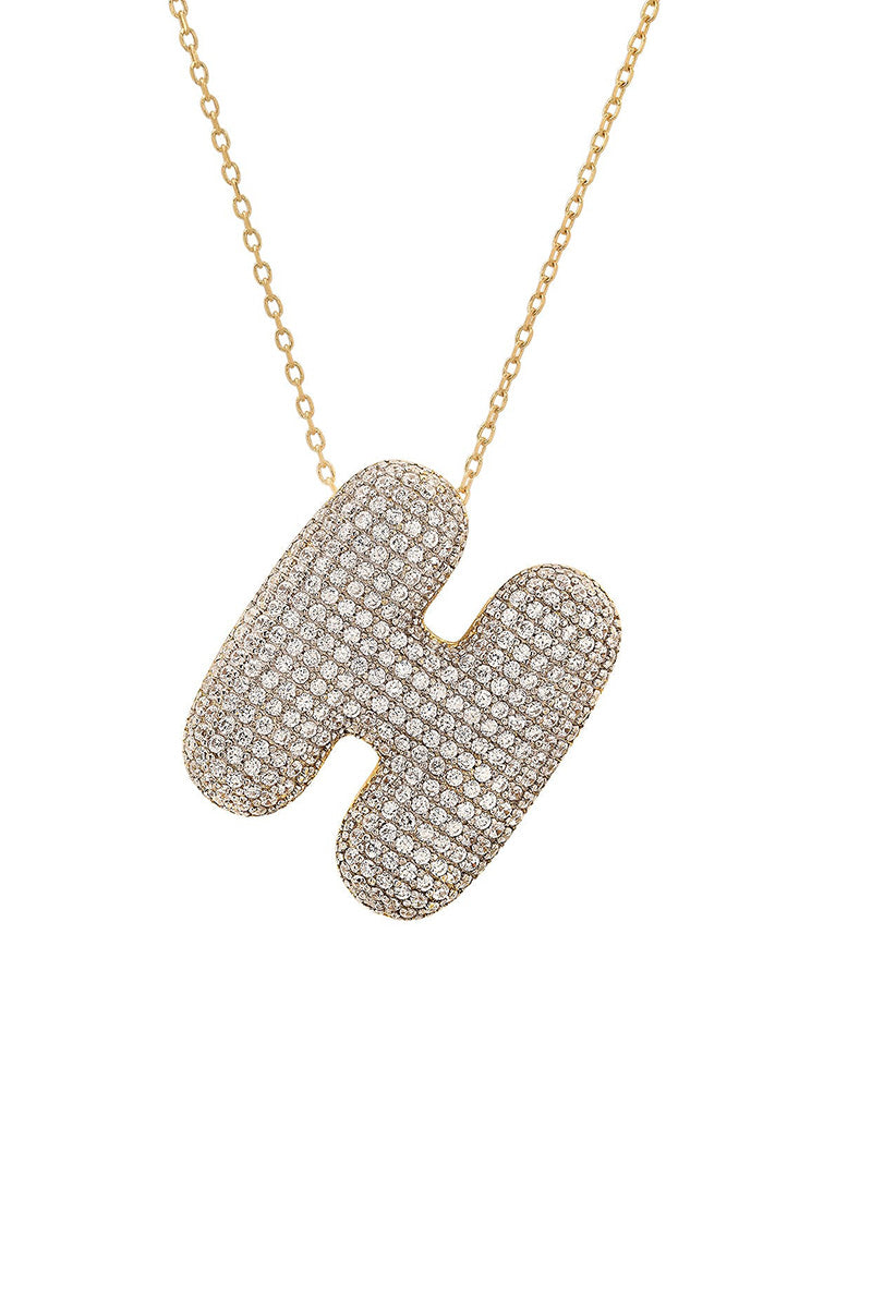 Twinkling puffy initial necklace in gold clear crystals letter H