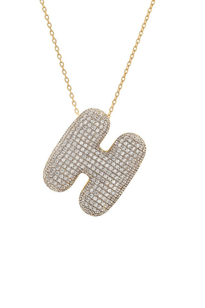 Twinkling puffy initial necklace in gold clear crystals letter H