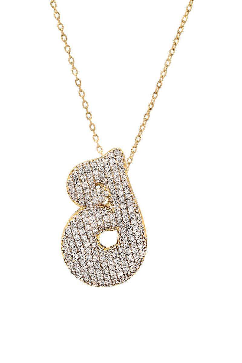 Twinkling puffy initial necklace in gold clear crystals letter I