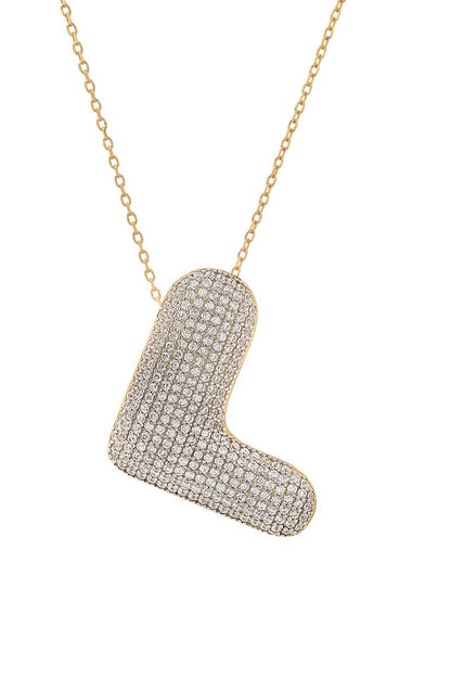 Twinkling puffy initial necklace in gold clear crystals letter L