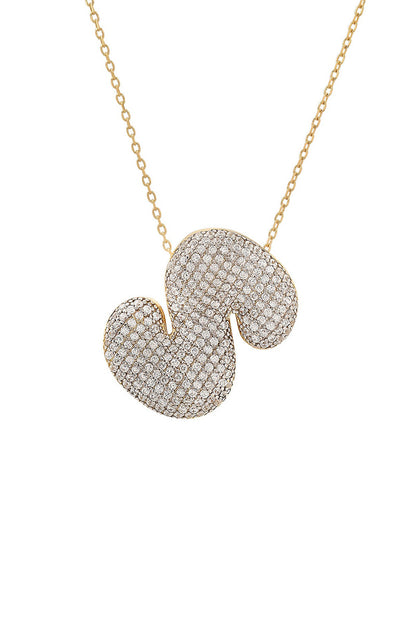 Twinkling puffy initial necklace in gold clear crystals letter S