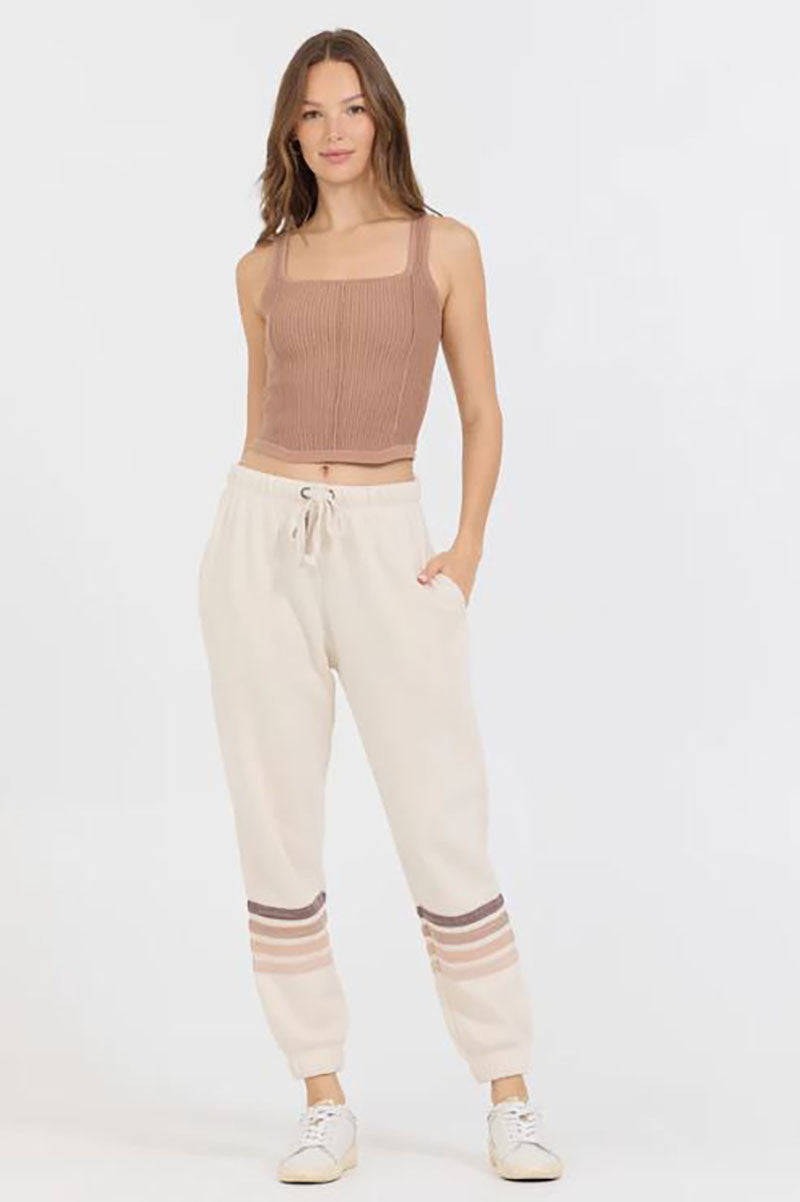 Stripe burnout fleece jogger in french vanilla/neutral style view 