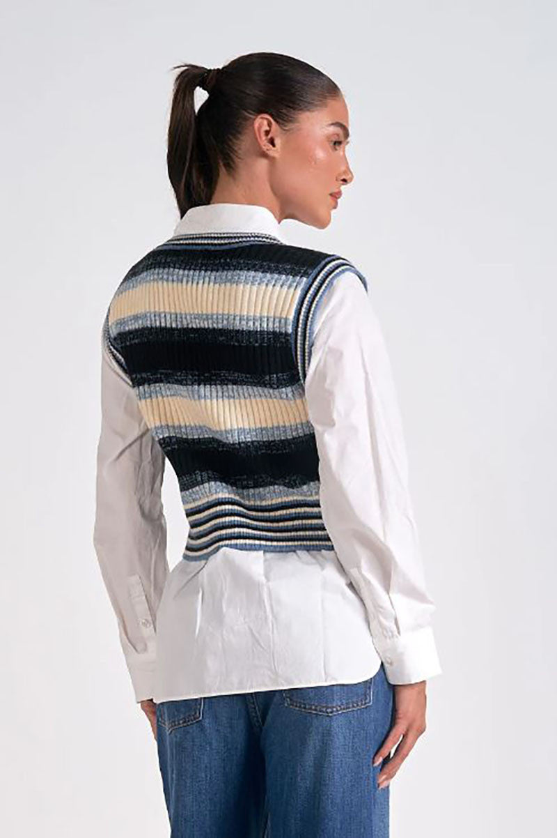 Kaia sweater vest top in blue multi back view
