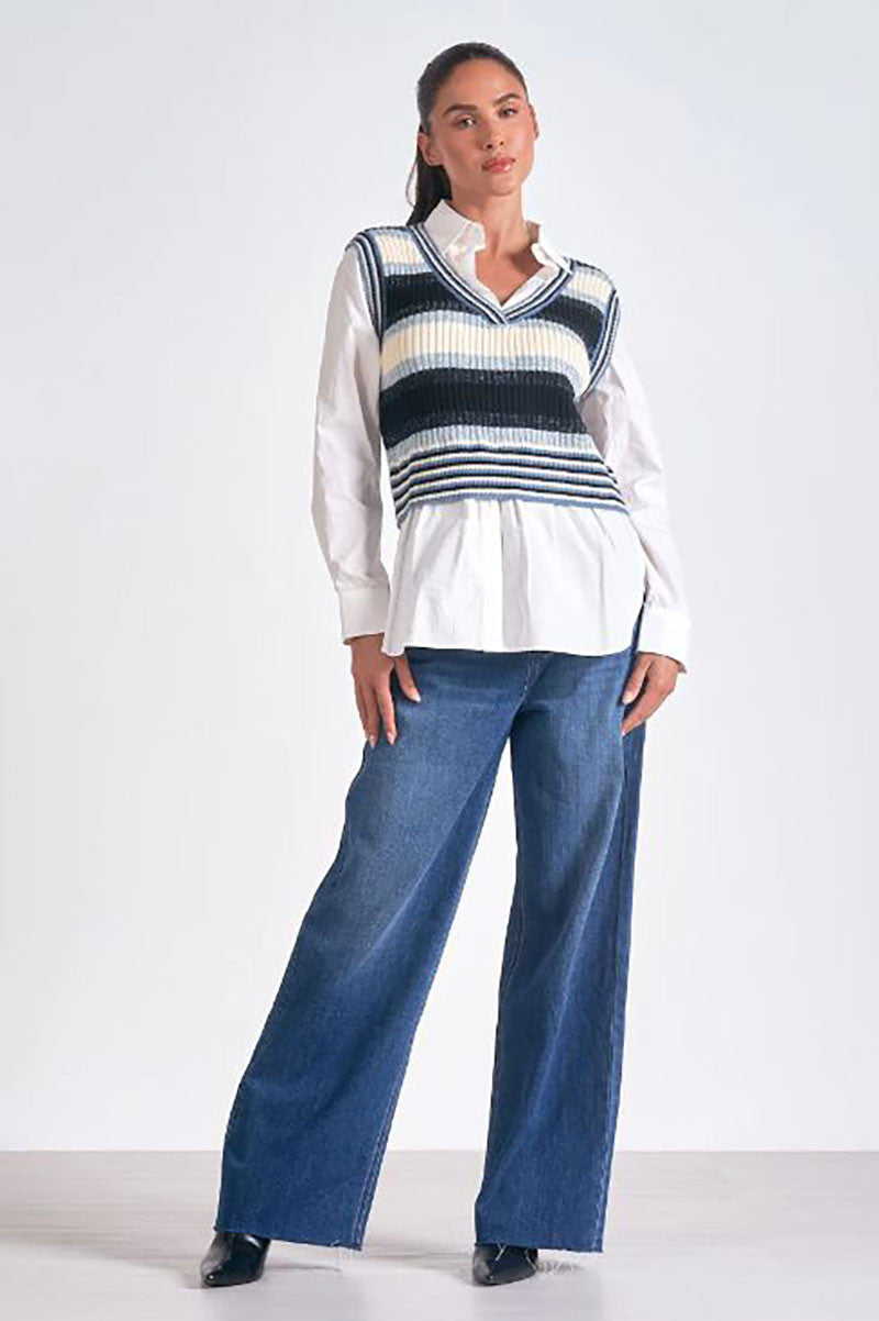 Kaia sweater vest top in blue multi style view