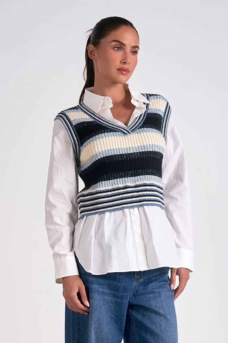 Kaia sweater vest top in blue multi front view