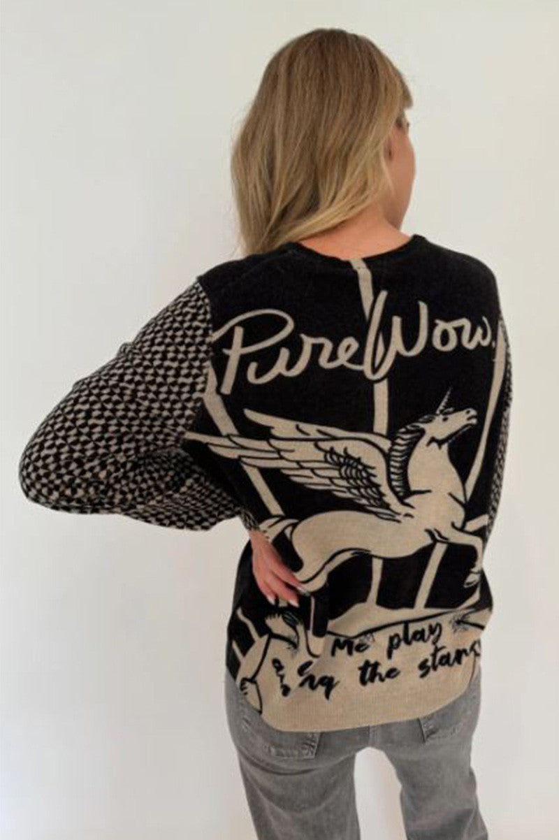 ilana short printed cardigan in black magic back view