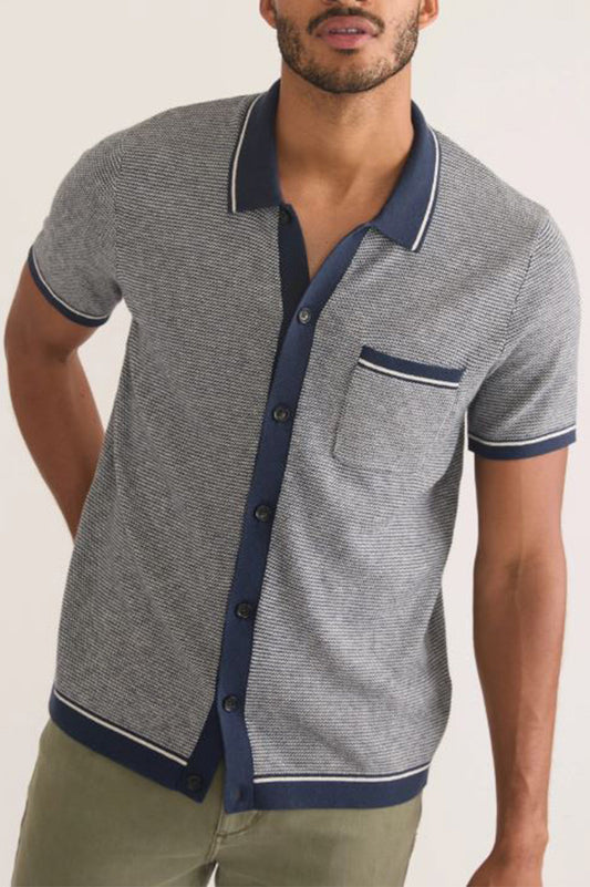 wyatt sweater button-down in navy pearl front view 