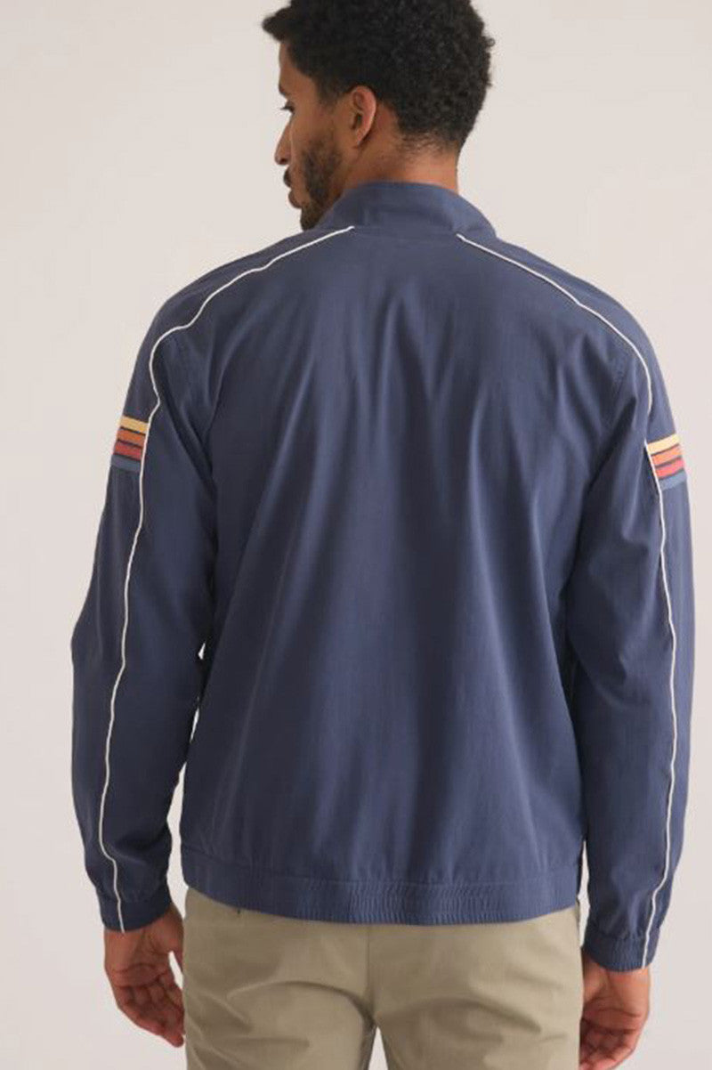 freeman stretch twill windbreaker in mood indigo back view 