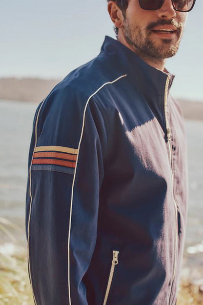 freeman stretch twill windbreaker in mood indigo side view 