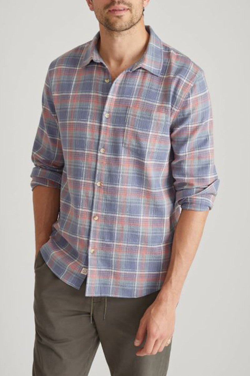 stretch selvage long sleeve shirt in multi plaid front view 