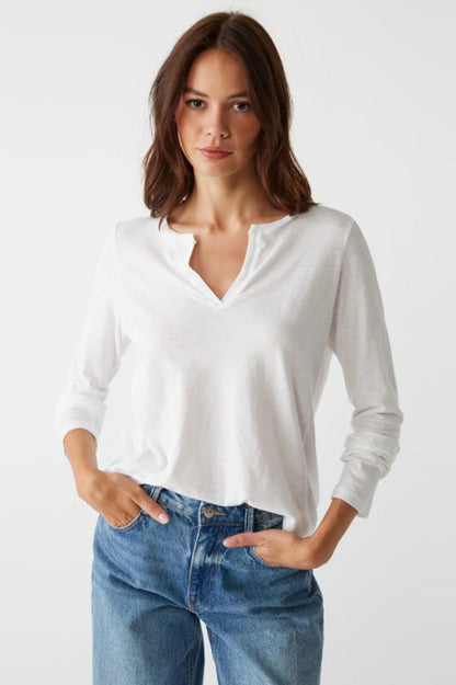 Hailie Rib mixed tee in white front view