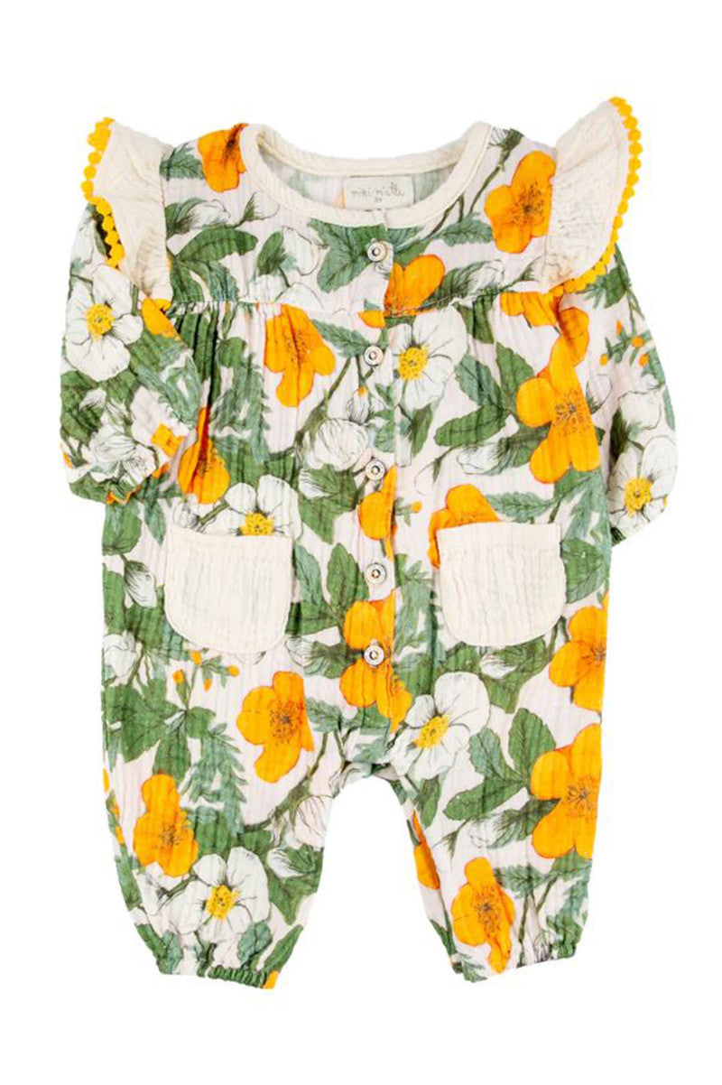 Ada Flutter romper in winter bloom front view