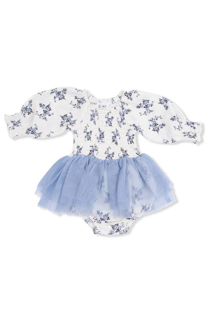 Long sleeve smocked tutu bubble in belle rosette dot front view