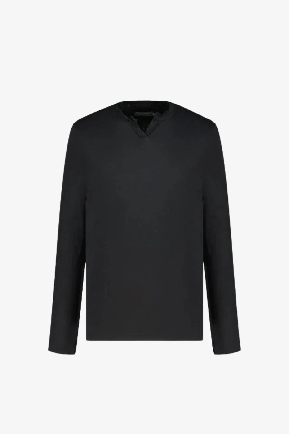 SLUB LONG SLEEVE NOTCH V-NECK IN BLACK FRONT VIEW