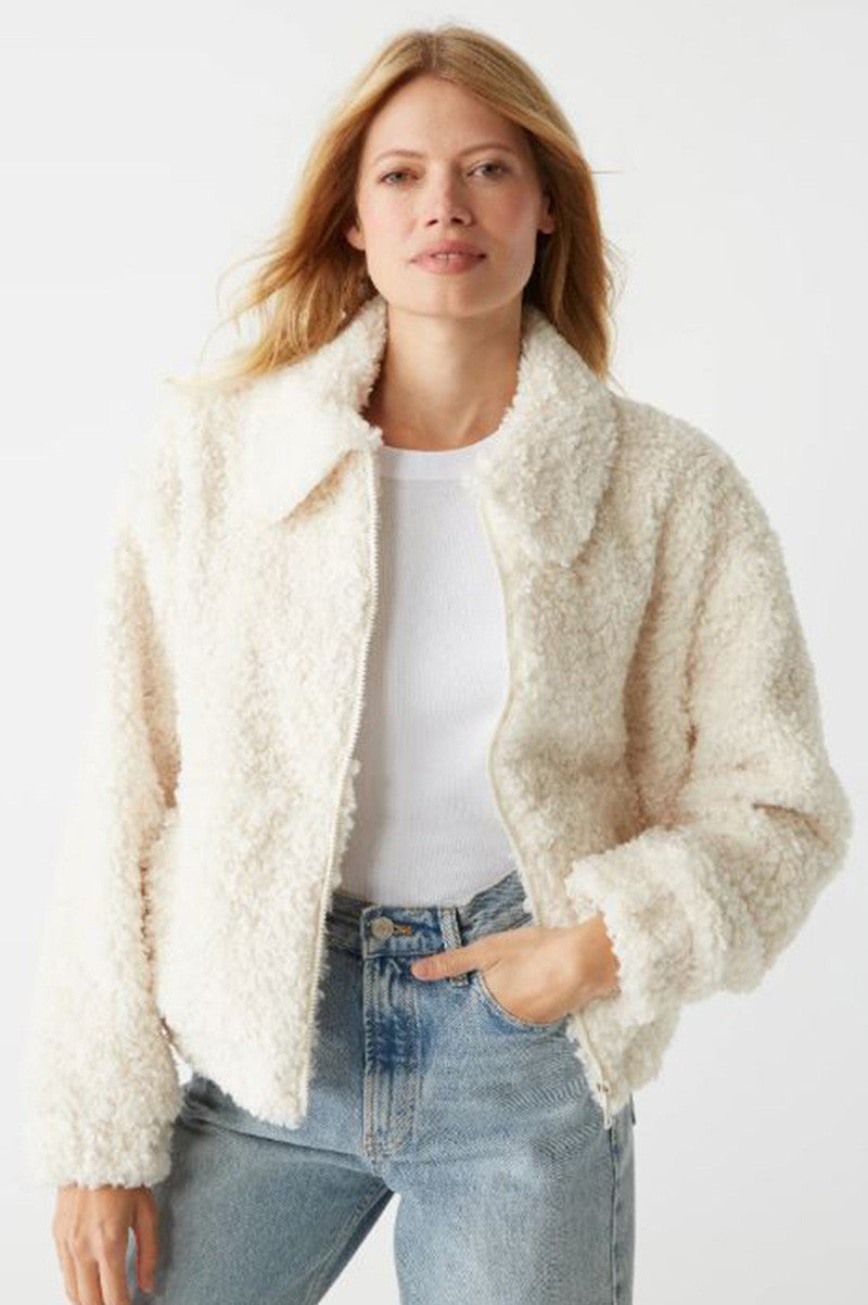 ziggy faux shearling jacket in chalk front view