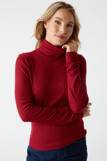 tara cropped turtleneck in carmine front view