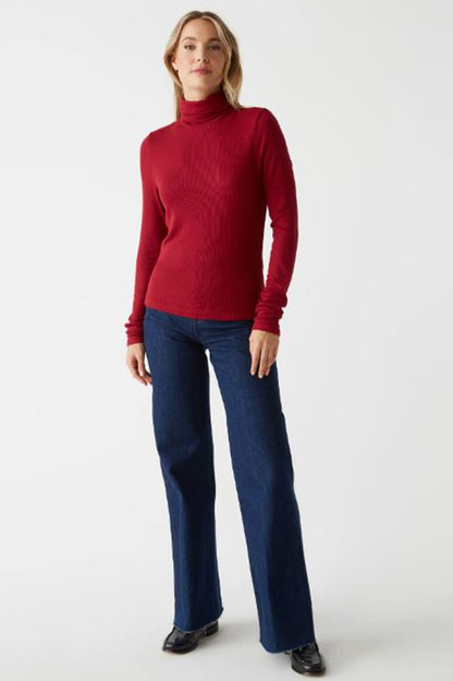 tara cropped turtleneck in carmine front view