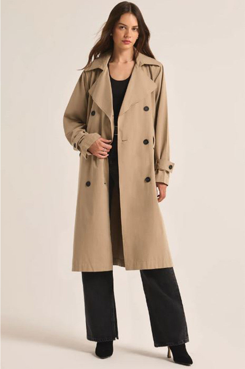 dorian trench coat in driftwood style view