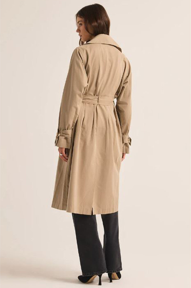 dorian trench coat in driftwood back view