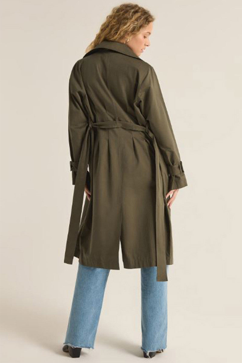 dorian trench coat in grape leaf back view