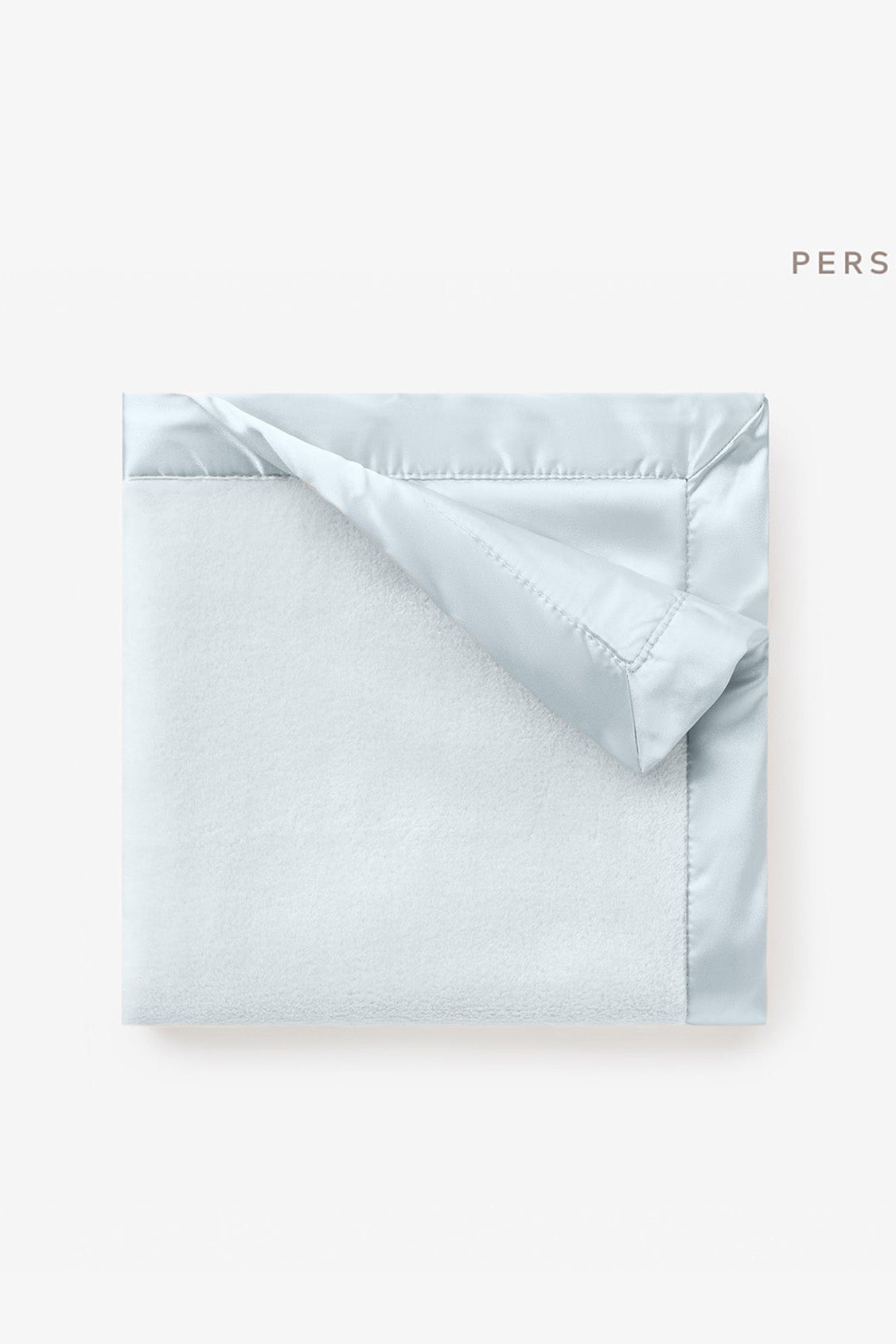 Pale blue fleece baby security blanket with silk edges