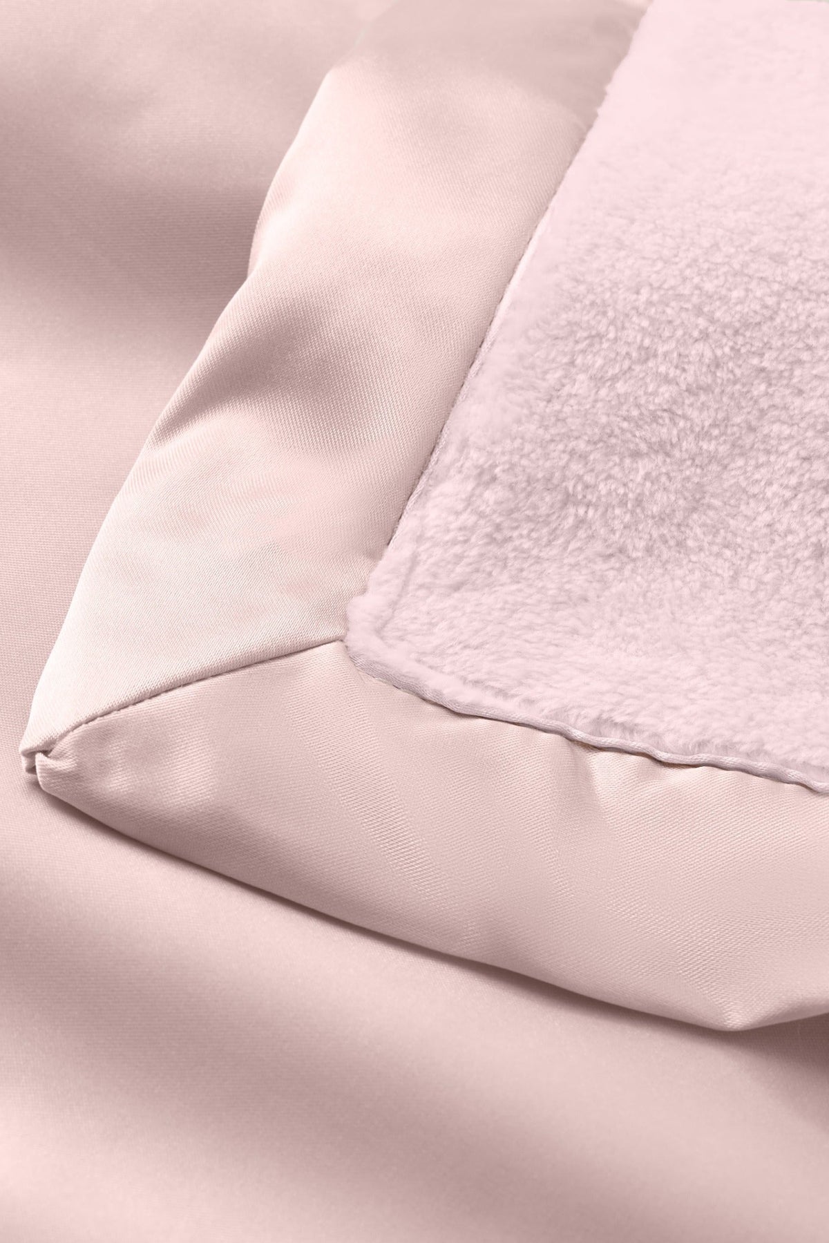 pale pink fleece security blanket with silk edges