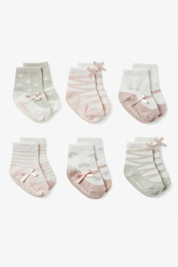 Baby socks 0-12M set: white, pink & grey with bows and stripes