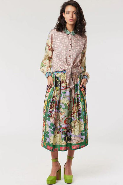 vanessa printed midi skirt in l'amour front view