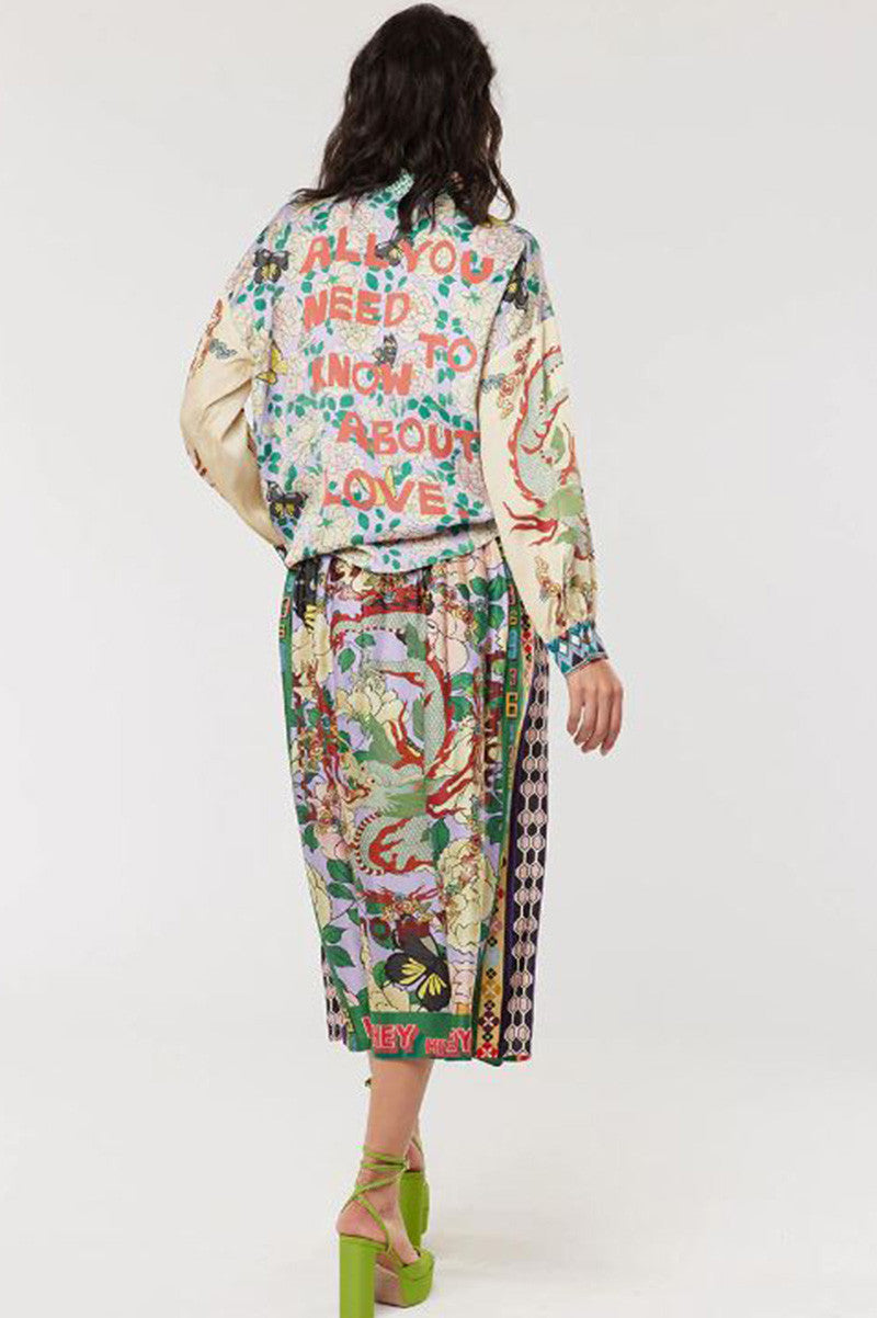 vanessa printed midi skirt in l'amour back view