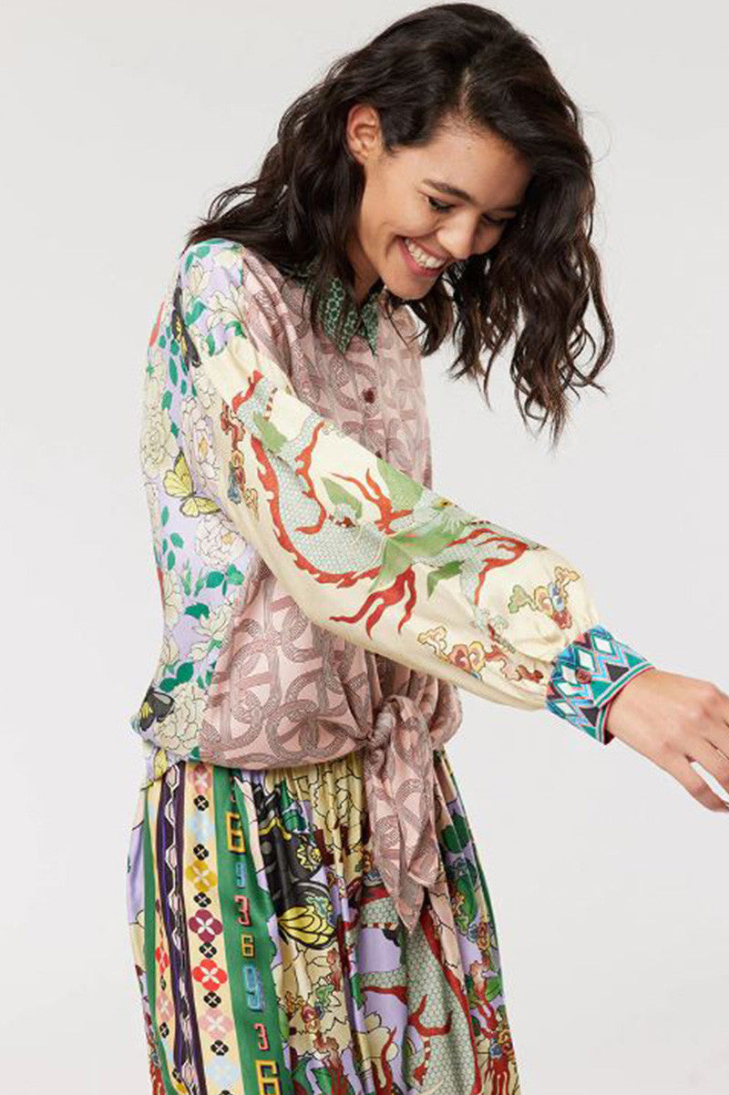 vanessa printed midi skirt in l'amour front detail view