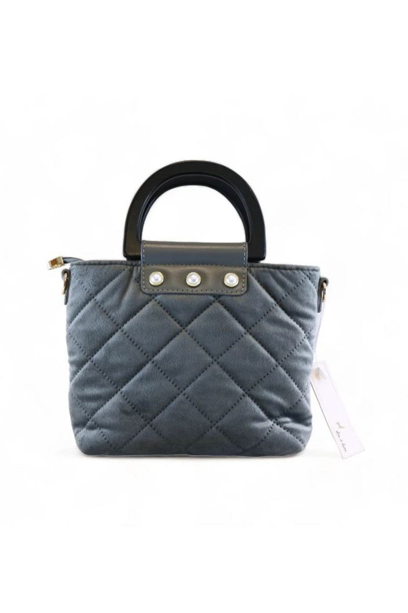 pearls quilted velvet bag in grey back view