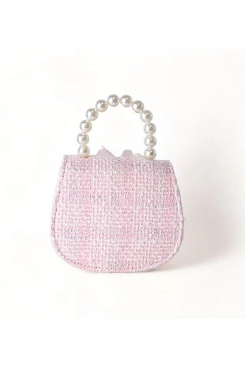 feather floral tweed purse in pink back view 